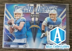 2021 PLAYOFF FOOTBALL THUNDER & LIGHTING JUSTIN HERBERT JOEY BOSA TL-16 CHARGERS